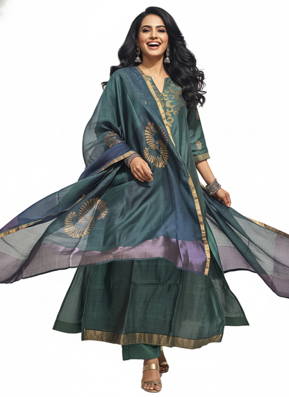 Semi Stitched Formal chanderi Suitset