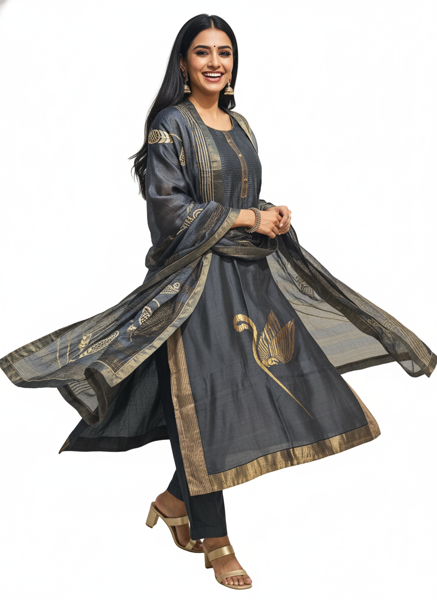 Semi Stitched Formal chanderi Suitset