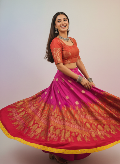 Stitched Chanderi brocade skirt