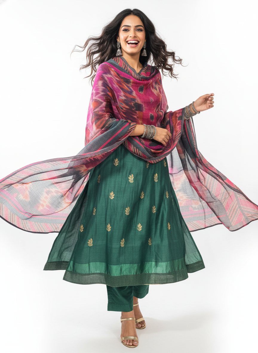 Semi Stitched Chanderi Casual Suitset