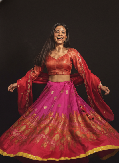 Stitched Chanderi brocade skirt