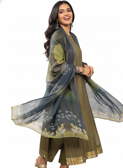 Semi Stitched Chanderi Casual Suitset