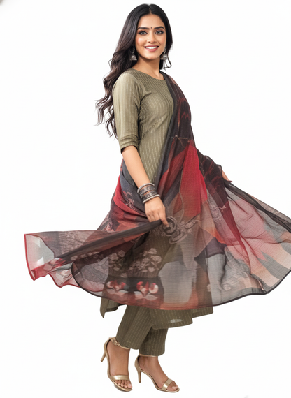 Semi Stitched Chanderi Casual Suitset