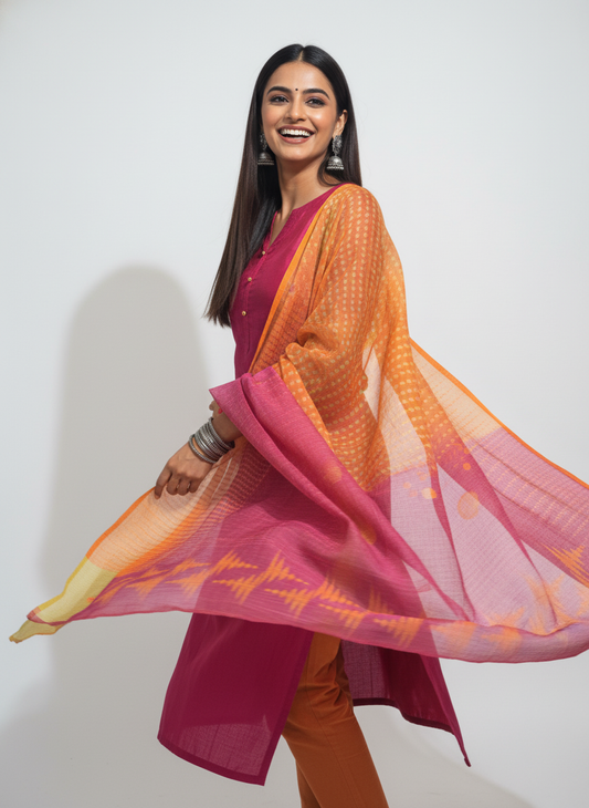 Printed silk linen Dupatta