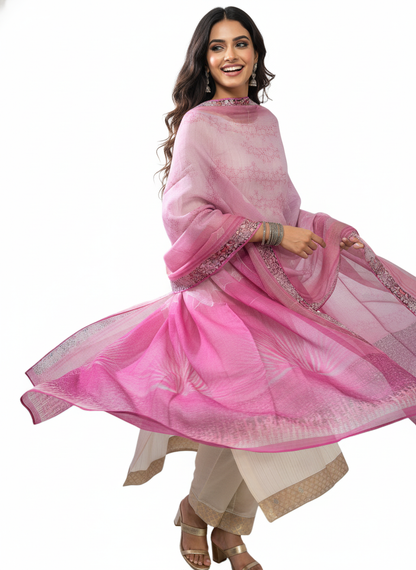 Semi Stitched Chanderi Casual Suitset