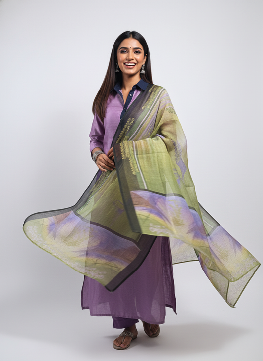 Printed silk linen Dupatta
