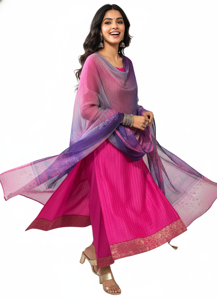 Semi Stitched Chanderi Casual Suitset