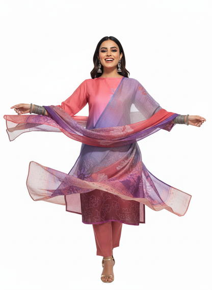 Semi Stitched Chanderi Casual Suitset