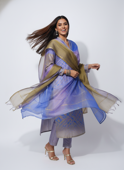 Semi Stitched Chanderi Casual Suitset