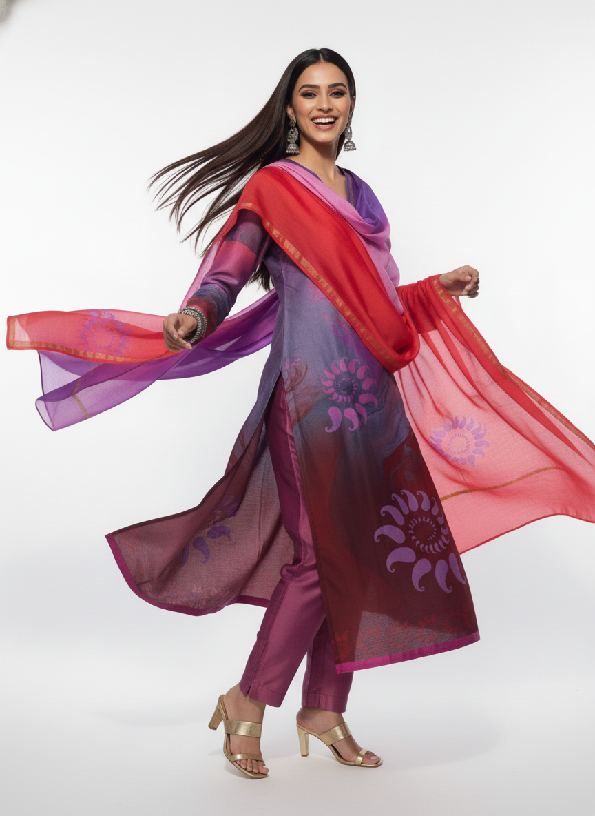 Semi Stitched Chanderi Casual Suitset