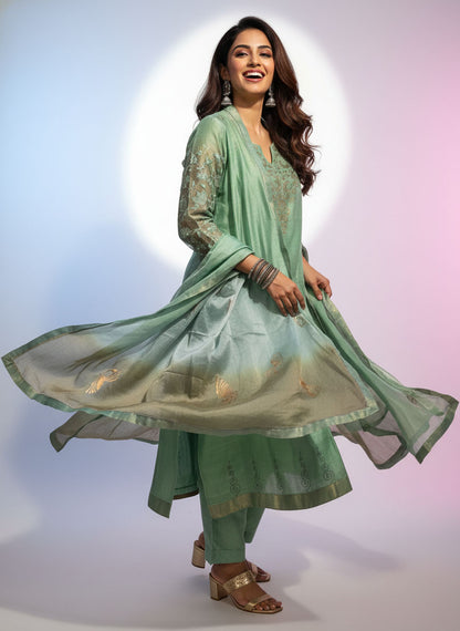 Semi Stitched Formal chanderi Suitset