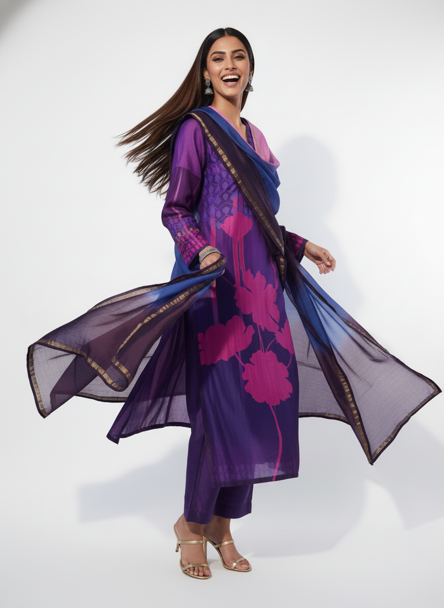 Semi Stitched Chanderi Casual Suitset