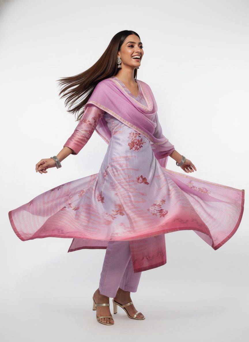 Semi Stitched Chanderi Casual Suitset