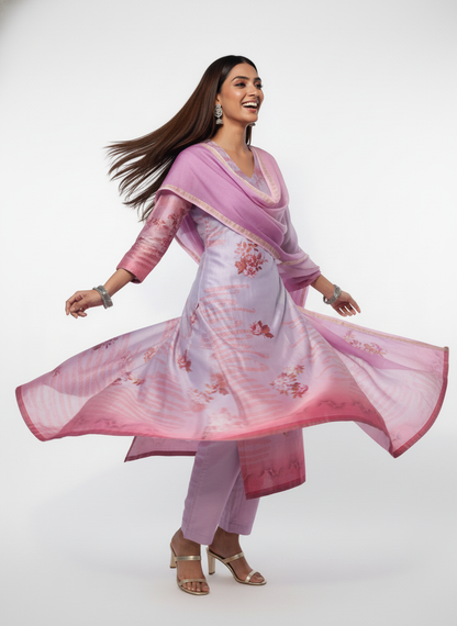 Semi Stitched Chanderi Casual Suitset