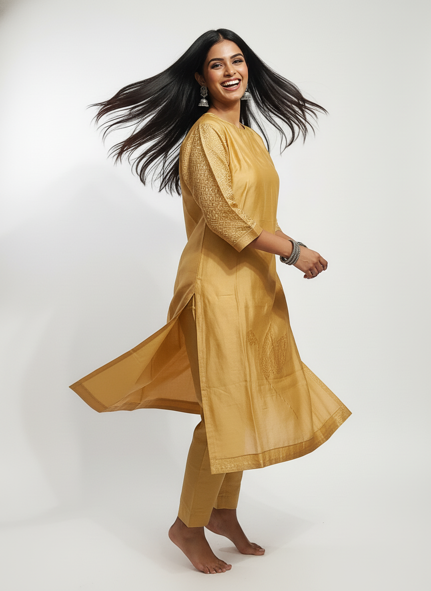Semi Stitched Formal chanderi Kurta