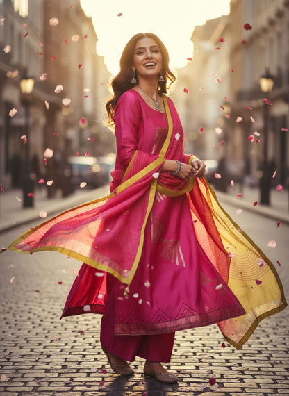 Semi Stitched Formal chanderi Suitset