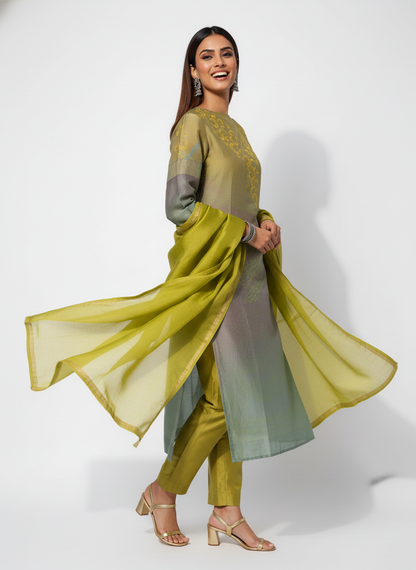 Semi Stitched Chanderi Casual Suitset