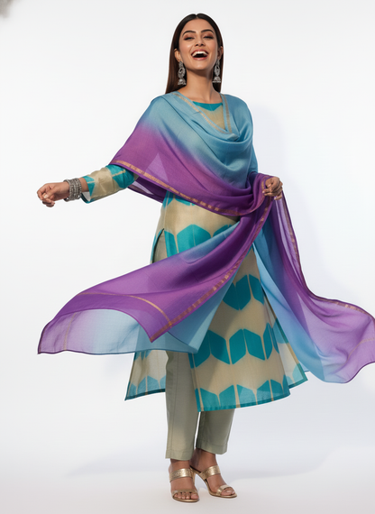 Semi Stitched Chanderi Casual Suitset