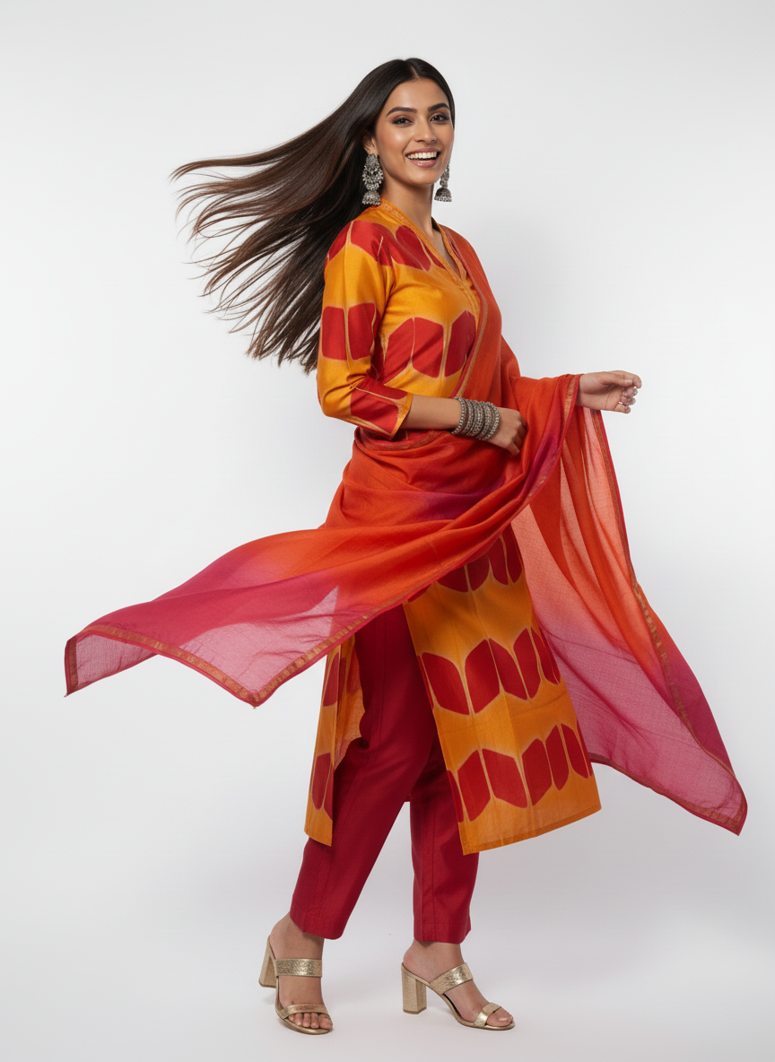 Semi Stitched Chanderi Casual Suitset