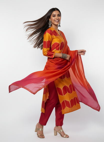 Semi Stitched Chanderi Casual Suitset