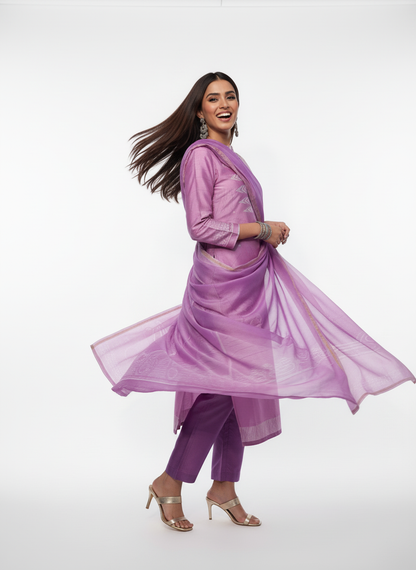 Semi Stitched Chanderi Casual Suitset