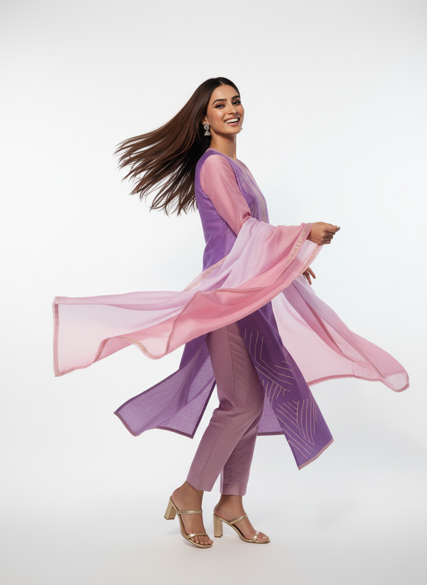 Semi Stitched Chanderi Casual Suitset