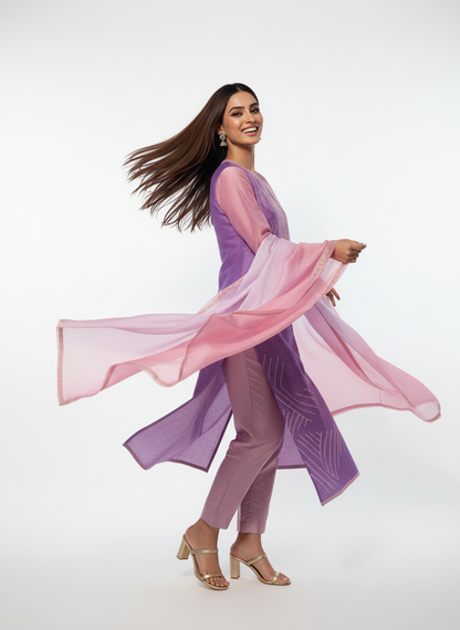 Semi Stitched Chanderi Casual Suitset