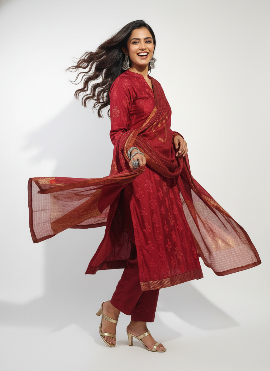 Semi Stitched Formal chanderi Suitset