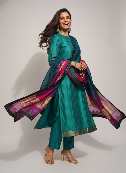 Semi Stitched Formal chanderi Suitset