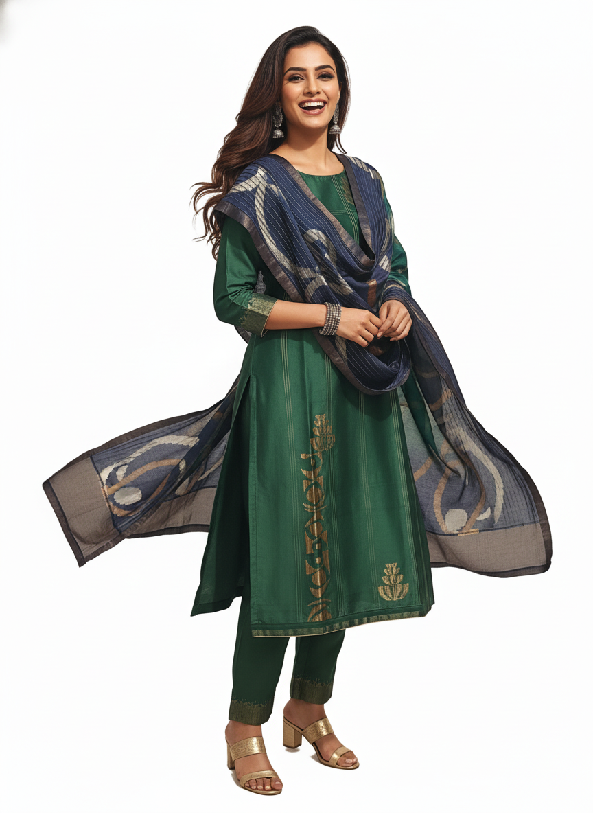 Semi Stitched Formal chanderi Suitset