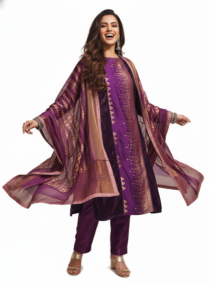 Semi Stitched Formal velvet Suitset
