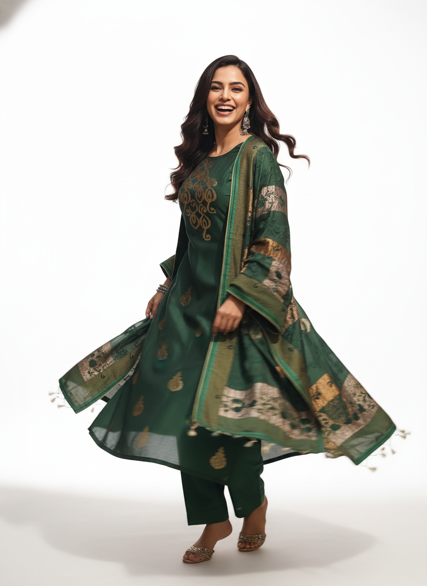 Semi Stitched Formal chanderi Suitset