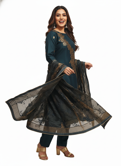 Semi Stitched Formal chanderi Suitset