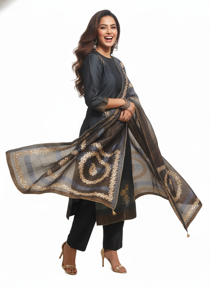 Semi Stitched Formal chanderi Suitset