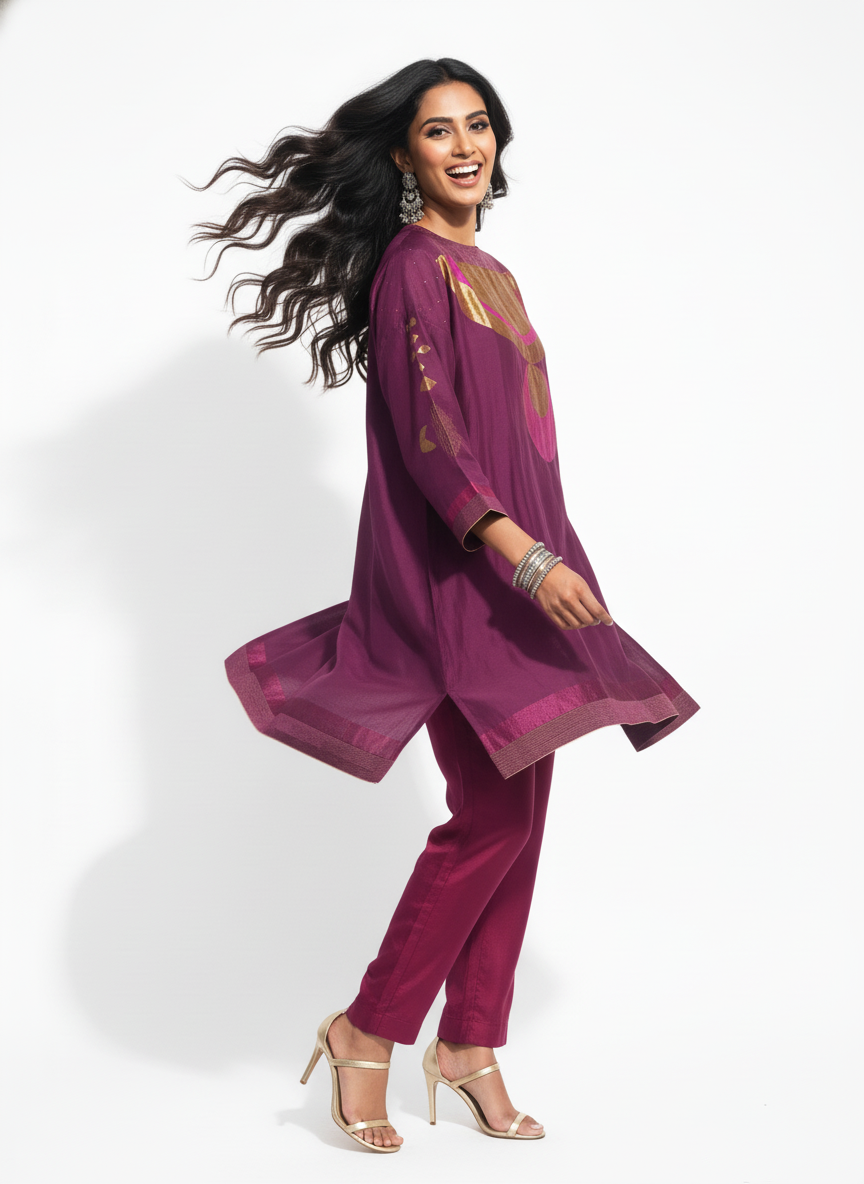 Semi Stitched Chanderi Zariwoven Short Tunic