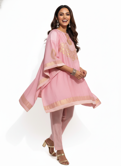 Semi Stitched Chanderi Zariwoven Short Tunic