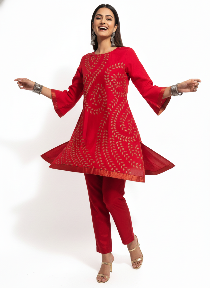 Semi Stitched silk cutwork applique Short Tunic