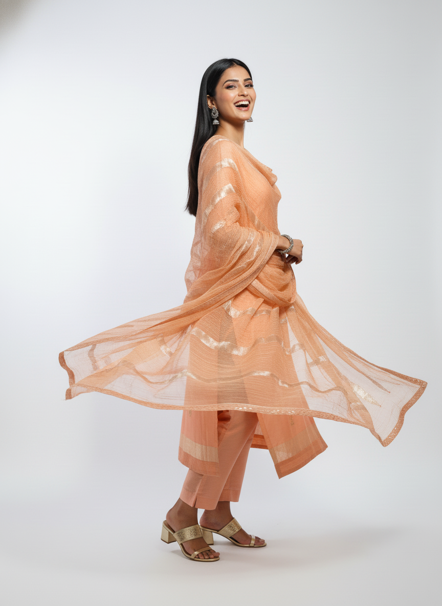 Semi Stitched Formal chanderi Suitset