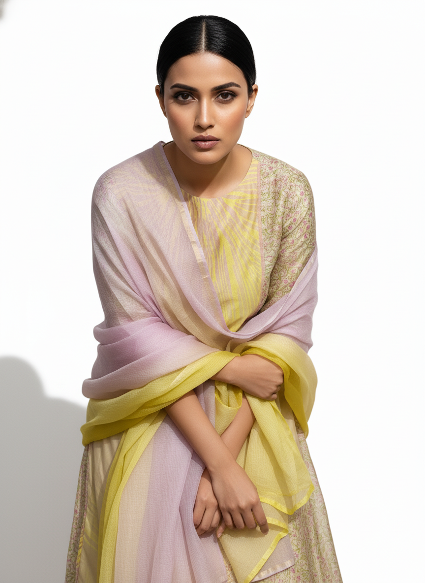 Semi Stitched Chanderi Casual Suitset