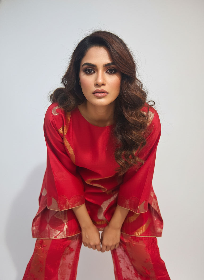 Semi Stitched Chanderi coordset dress