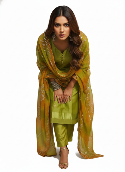 Semi Stitched Formal chanderi Suitset