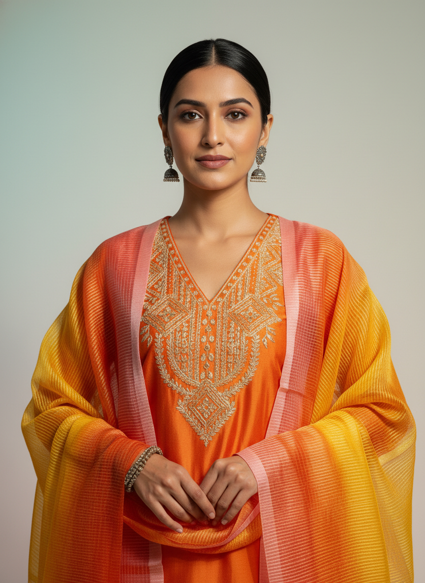 Semi Stitched formal Chanderi Suitset