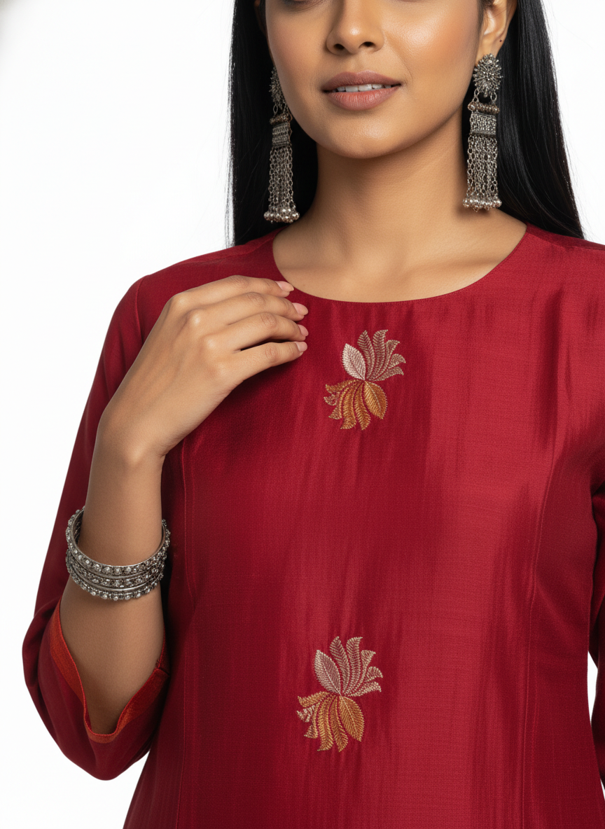 Semi Stitched Formal chanderi Kurta