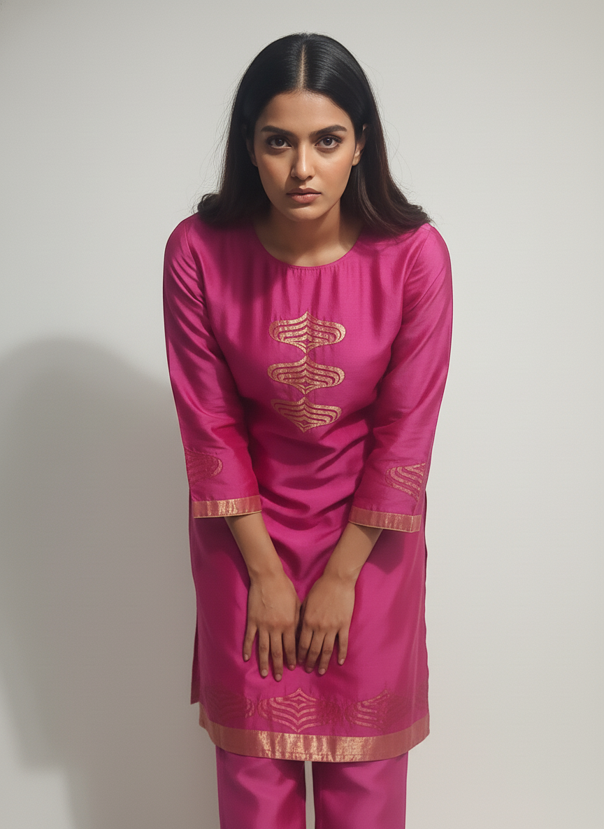 Semi Stitched Formal chanderi Kurta