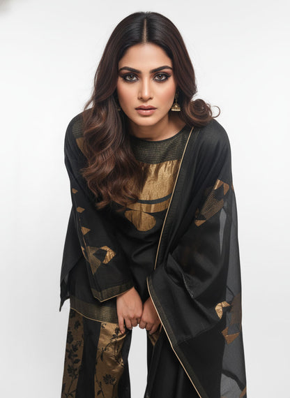 Semi Stitched Chanderi coordset dress