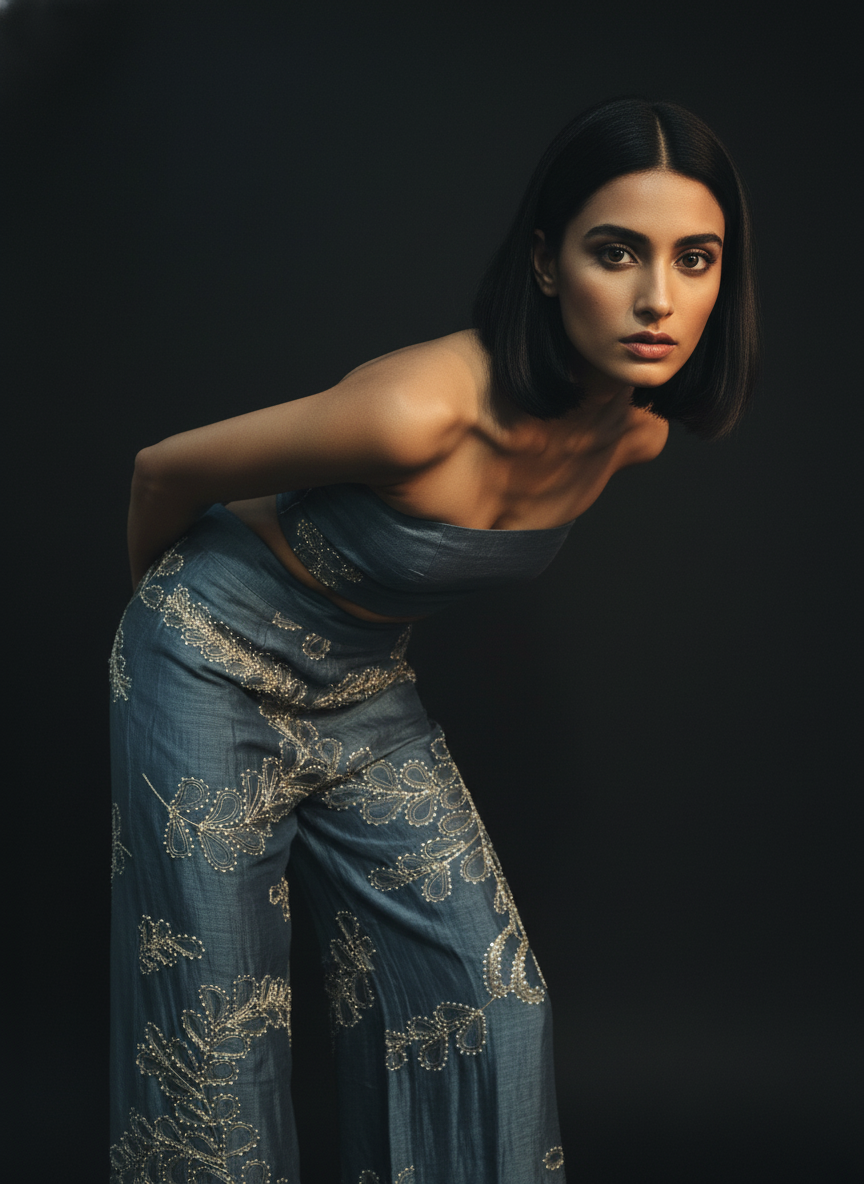 Formal Silk Linen Embroidered Palazzo pant (VKSKT01MAR16)