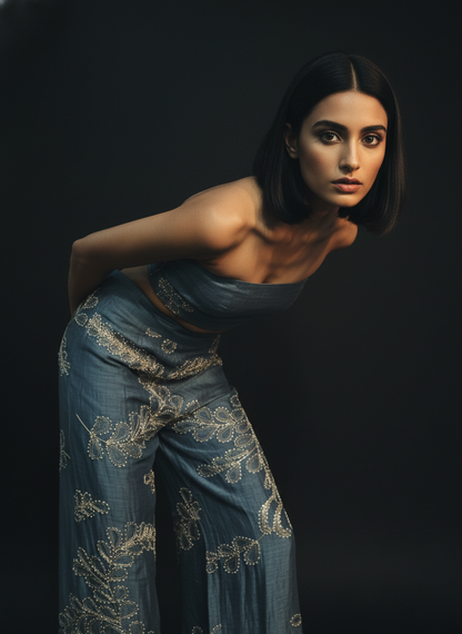 Formal Silk Linen Embroidered Palazzo pant (VKSKT01MAR16)