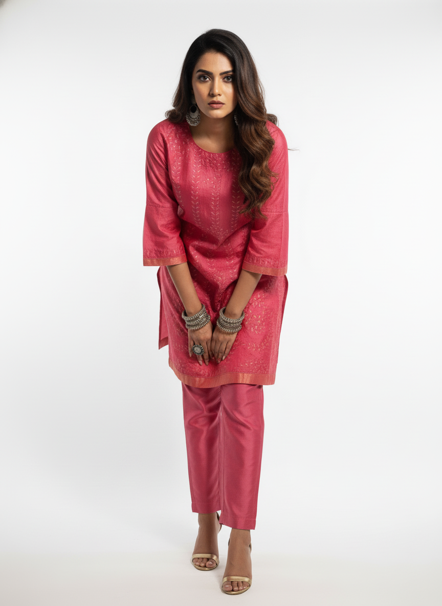 Semi Stitched silk cutwork applique Short Tunic