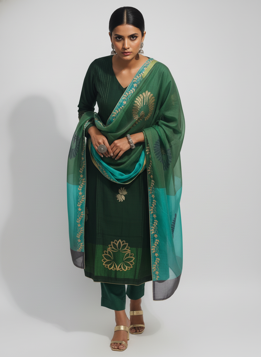 Semi Stitched Formal Chanderi Suitset