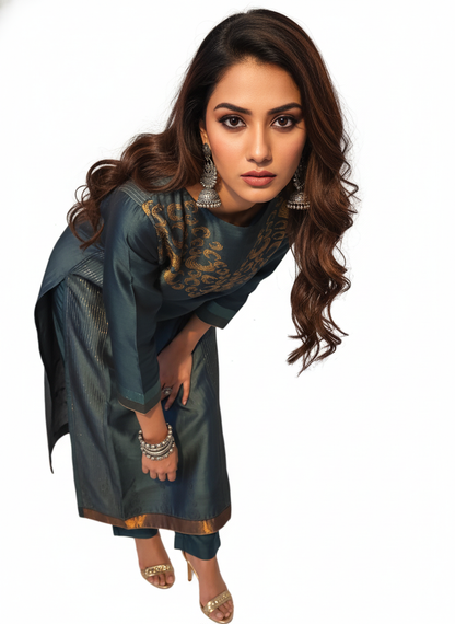 Semi Stitched Formal chanderi Kurta